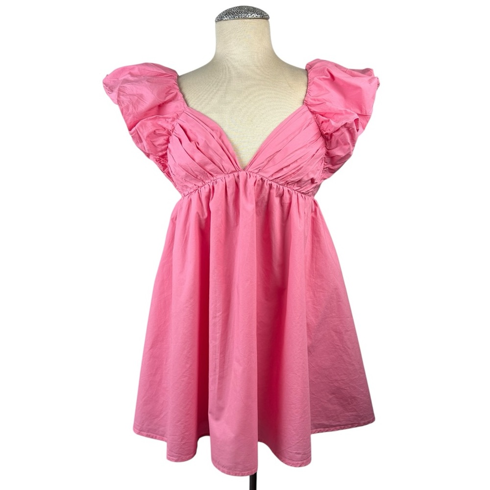 Meet me in Santorini  Babydoll‎ Mini Dress Ruffle Cap Sleeve Pink